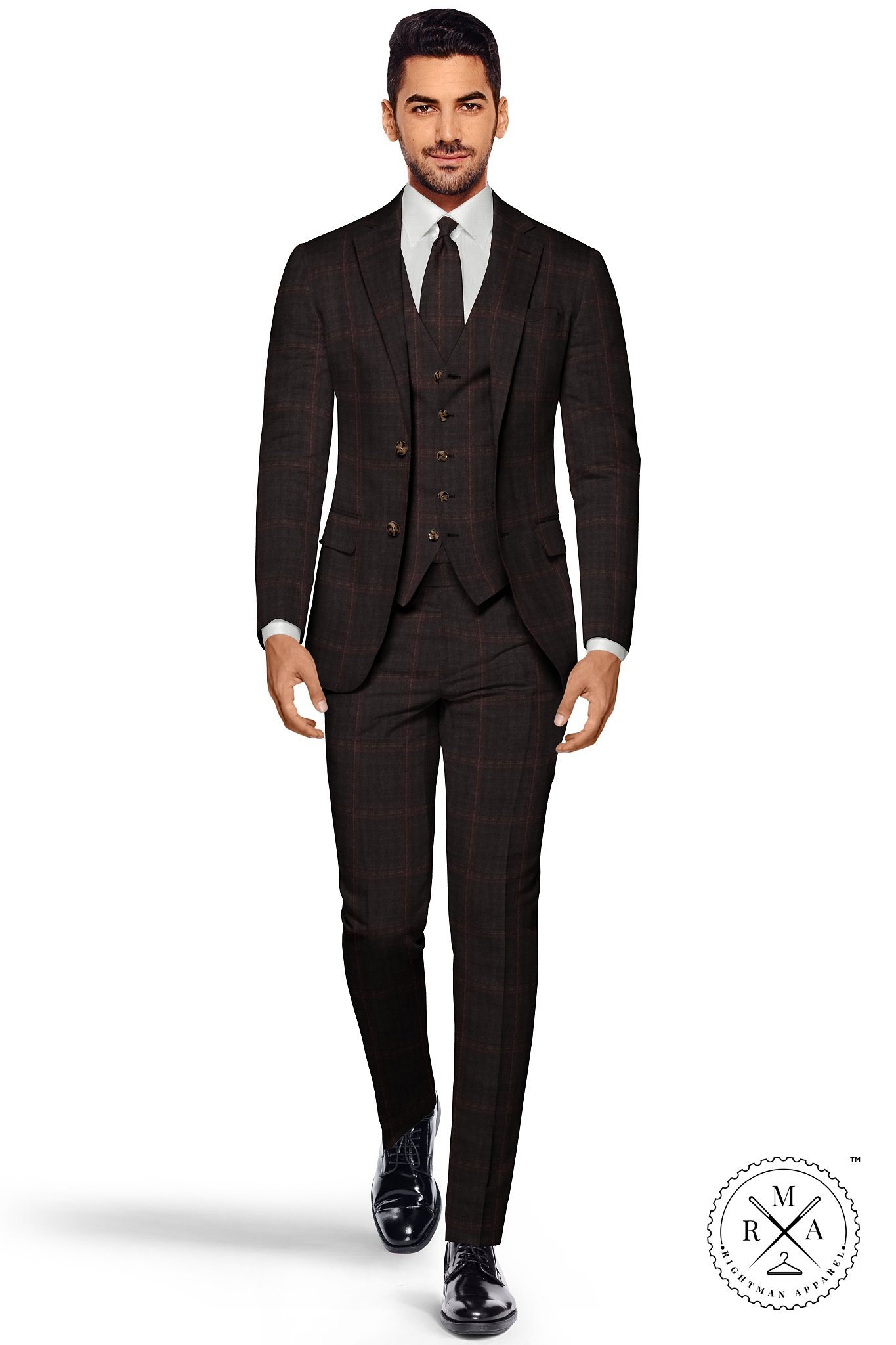 Brown TR Three Piece Suit With Chocolate Checks SU22